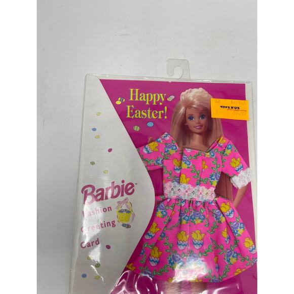 Vintage 1995 Barbie HAPPY EASTER Outfit Greeting Card PINK baby Chick LACE Dress - Picture 2 of 5